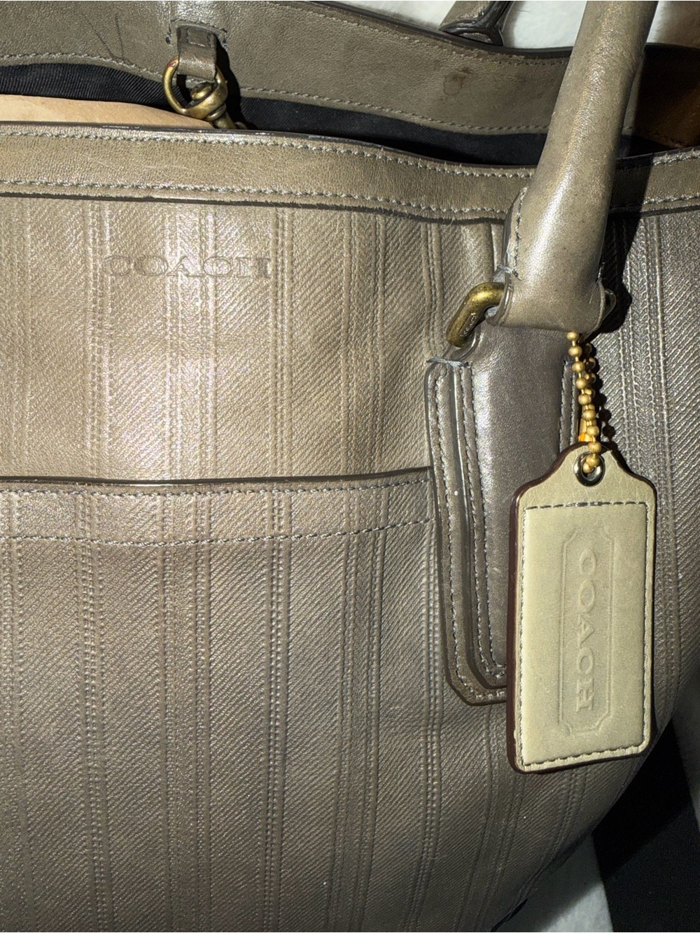 Coach 70th Anniversary Harrison Striped Leather Convertible Tote Bag Grey - Picture 3 of 15